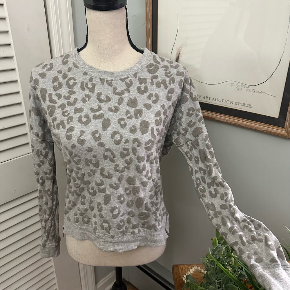 Rails Top Womens Small Sweatshirt Marlo Leopard Print Flocked Heather Side Zip